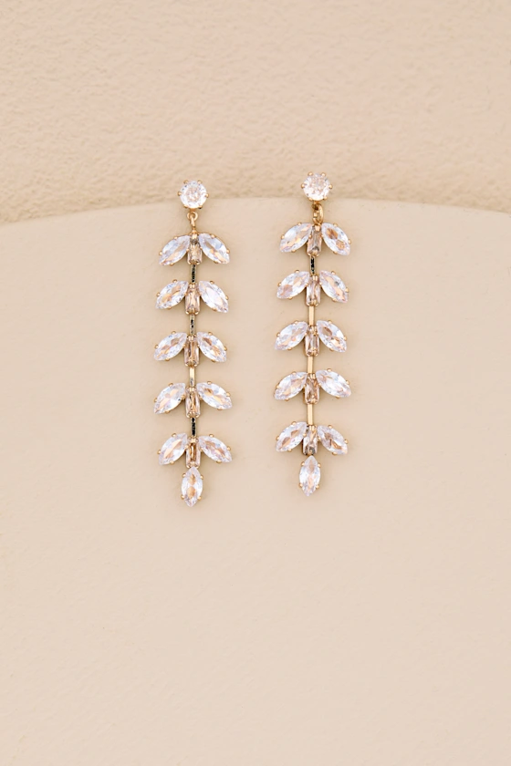 Weylin Gold Rhinestone Leaf Drop Earrings